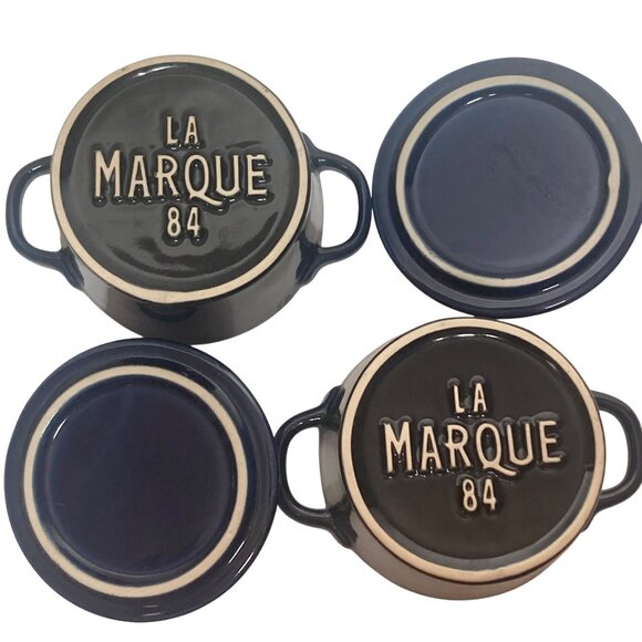 Sur La Table La Marque 84 Mini Covered Baker Ramekin Pair Navy Blue Stoneware - Picture 3 of 10